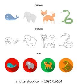 Whale, elephant,snake, fox.Animal set collection icons in cartoon,outline,flat style vector symbol stock illustration web.
