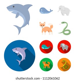 Whale, elephant,snake, fox.Animal set collection icons in cartoon,flat style vector symbol stock illustration web.