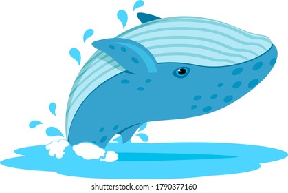 Whale emerged from the water. Character on a white background.