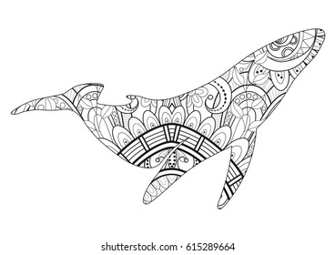 Whale, ethnic texture, monochrome.