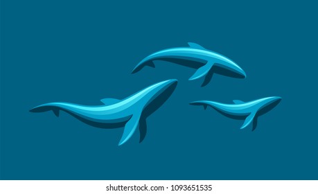 Whale family on a blue background