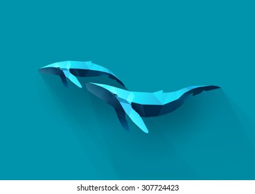 whale family, polygon illustration