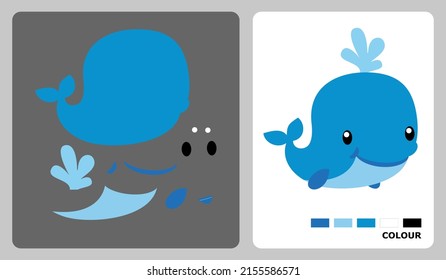 Whale felt pattern for kids crafts or paper crafts. Vector illustration of whale puzzle. cut and glue patterns for children's crafts.