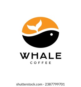 whale fish with coffee bean big modern mascot colorful logo design vector icon illustration