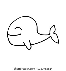 Whale fish icon. Ocean theme. Black and white. Line style. Vector illustration