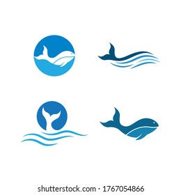 Whale fish logo illustration vector flat design