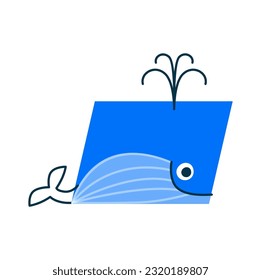 Whale fish in shape of math parallelogram. Vector cartoon animal character, geometric form cute personage. Mathematics figure with smiling face