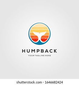 whale fish tail logo with sunset color vector illustration