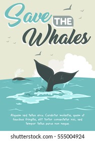 Whale flapping its tail creating waves and ripples in the Ocean
