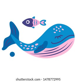 Whale flat color illustration on white