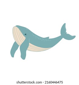 Whale in flat style isolated on white background. Cartoon sea predator vector illustration. Cartoon ocean fish character