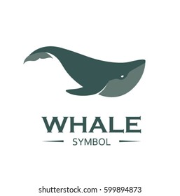 Whale flat symbol with text. Blue whale logo design concept isolated on white background