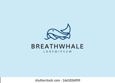 the whale floats, the elegant logo pleases the swimming whale, the brand line of art icon templates