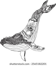 whale with floral engraving motif
