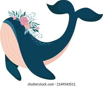 Whale with flowers, vector illustration