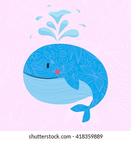 Whale with font. Vector illustration