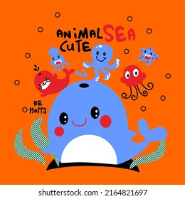 Whale friends cartoon vector design