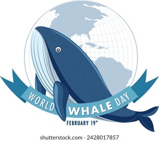 Whale in front of globe with event banner