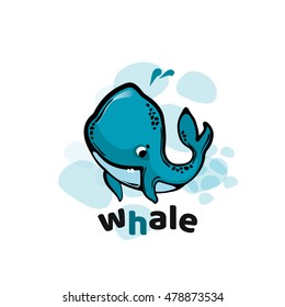 Whale fun cartoon illustration. Isolated on white background.