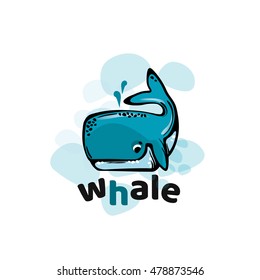 Whale fun cartoon illustration. Isolated on white background.