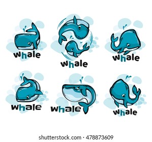 Whale fun cartoon illustration. Isolated on white background.