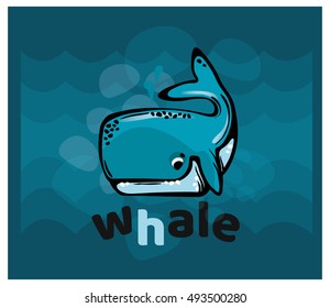 Whale fun cartoon illustration. Isolated on white background.