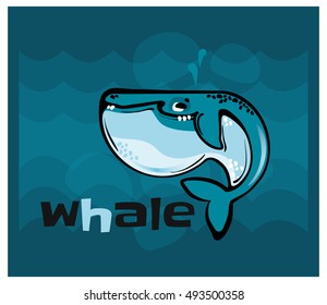 Whale fun cartoon illustration. Isolated on white background.