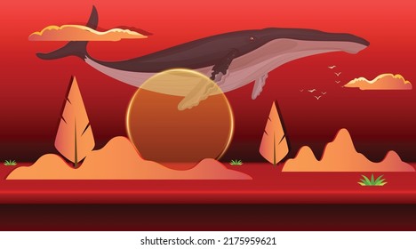 Whale futuristic concept product presentation background vector illustration template