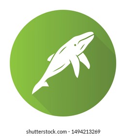 Whale green flat design long shadow glyph icon. Marine mammal. Underwater world inhabitant. Ocean predator. Aquatic animal, wildlife nature. Zoology and oceanography. Vector silhouette illustration