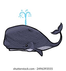 whale hand drawn halftone color vector illustration