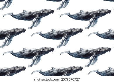 Whale hand drawn style  illustration vector seamless pattern. Oceanic animal wildlife sketch. Whale seamless pattern for textile print. Oceam marine species. 