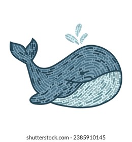 whale with whale. hand drawn vector illustration isolated on white background.