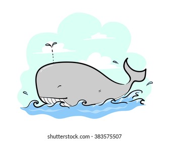 Whale, a hand drawn vector illustration of a whale swimming in the ocean.