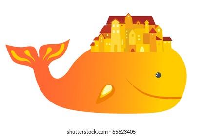 whale and houses