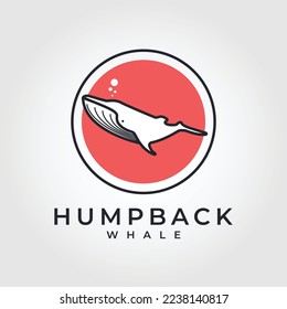 whale humpback logo vector illustration design, cute whale fish line art logo design