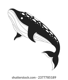 Whale humpback underwater black and white 2D cartoon character. Giant sea creature isolated vector outline animal. Endangered species. Ocean creature. Marine life monochromatic flat spot illustration