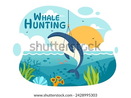 Whale Hunting Vector Illustration with the Activity of Catch Whales to Obtain Products that Humans can use by Illegally in Flat Cartoon Background