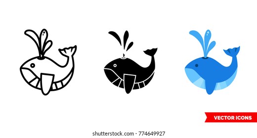 Whale icon of 3 types: color, black and white, outline. Isolated vector sign symbol.