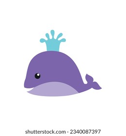 Whale icon. Cute cartoon illustration of a whale spray the water isolated on a white background. Vector 10 EPS.