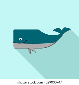 Whale icon. Flat design style modern vector illustration. Isolated on stylish color background.