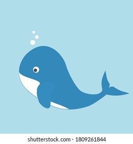 Whale icon isolated on a blue background vector illustration. Cute cartoon character.