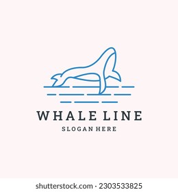 Whale icon logo vector template. Humpback whale, whale tail, ocean giant fish icon logo line style .