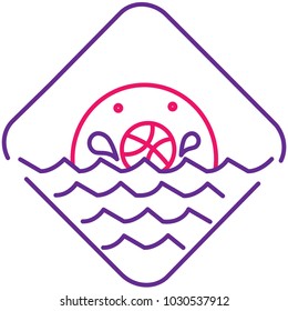 Whale icon mascot plays ball on the sea with pink and purple color