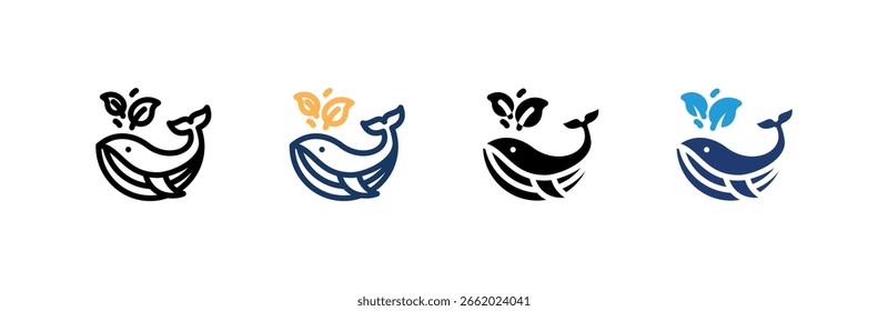 Conjunto de iconos de ballena colección de estilo múltiple. Ilustración vectorial.
