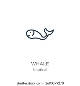 Whale icon. Thin linear whale outline icon isolated on white background from nautical collection. Line vector sign, symbol for web and mobile
