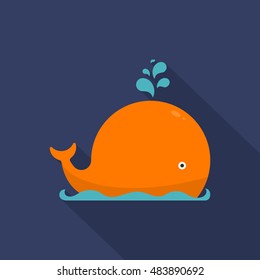 Whale  icon, Vector flat long shadow design. EPS10