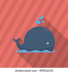 Whale  icon, Vector flat long shadow design. EPS10