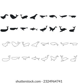 Whale icon vector set. Sperm whale illustration sign collection. Fish symbol. Ocean logo.