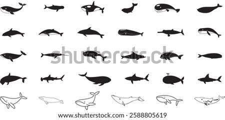 Whale icon vector set. Sperm whale illustration sign collection. Fish symbol. Ocean logo.