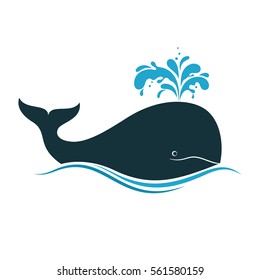 Whale Icon With Water Fountain Blow 